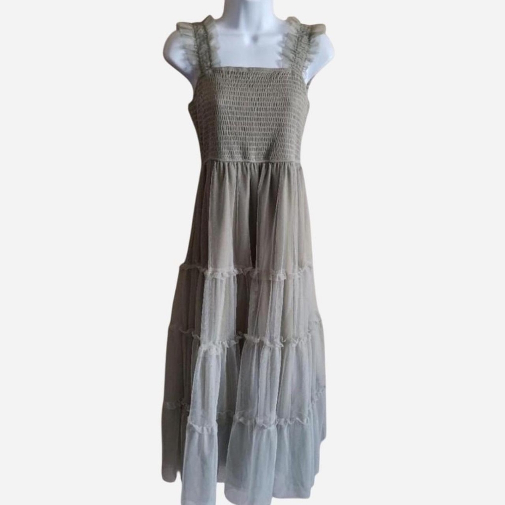 Whispy Soft Green Layered Fairy Dress Pretty Garden Ruffle Tulle Layered Small